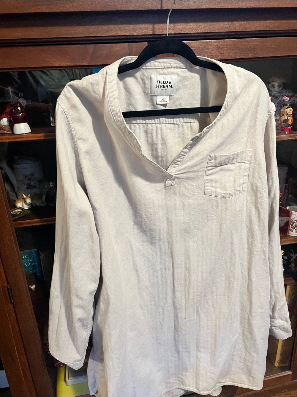 Field & Stream Off-White Long-Sleeve Pullover Shirt